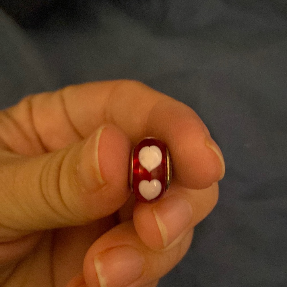 Pandora Murano glass charm - red with pink hearts